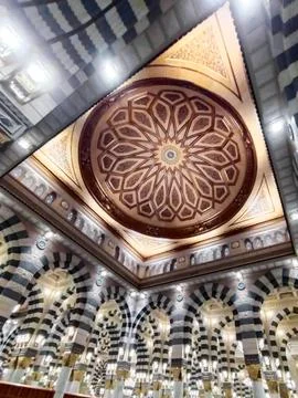 View of the dome inside of Nabawi Mosque.  Stock Photos