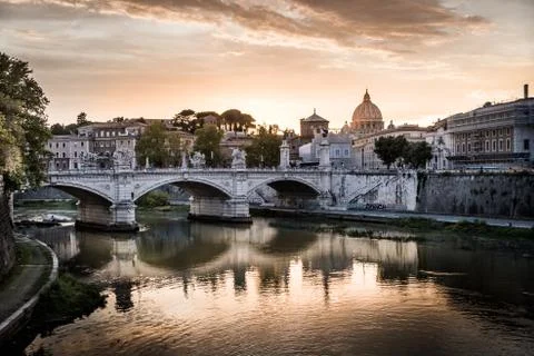 View of the dome of Saint Peter Cathedral from the Tiber river, Rome Stock Photos