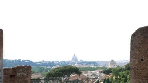 View on the dome of St. Peter, Vatican from the Aventine, the most beautiful Stock Footage 89894915