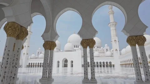 View of Domes and Minarets Through the Arches of Sheikh Zayed Grand Mosque Stock-Footage 327900311