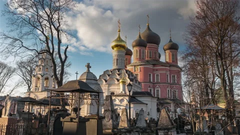 View of Donskoy Monastery in Moscow Stock Footage 196816250