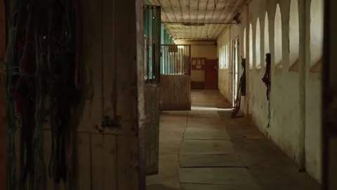 View from the doorway to the empty stable Stock-Footage 291108584