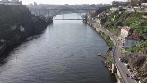 View of Douro River from Infante Dom Henrique Bridge Stock Footage 293739488