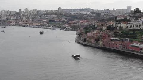 View of the Douro River on an overcast day Stock Footage 293739461