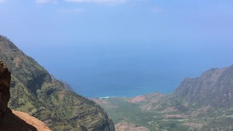 The view down and across the canyon to the beach below. Stock Footage 91197046