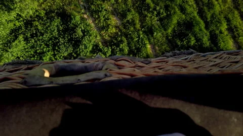 View down from the balloon basket onto a sunny summer meadow Stock Footage 265790321