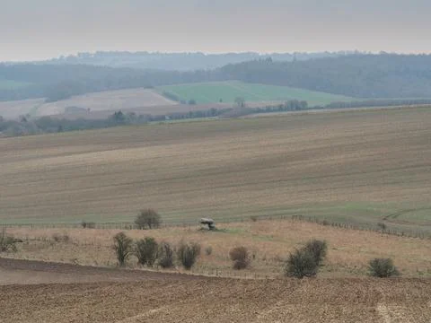 View down to the Devils Den, a dolmen burial chamber, Fyfield, Wiltshire Stock Photos