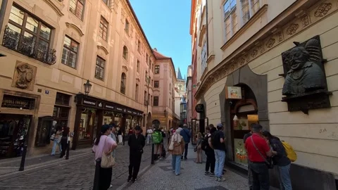 View Down Historic Street With Baroque And Gothic Architecture Video stock 329770357