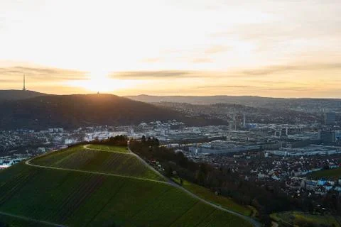 View down the idyllic vineyards and fruit orchards of Stuttgart-Rotenberg Stock Photos