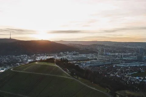 View down the idyllic vineyards and fruit orchards of Stuttgart-Rotenberg Stock Photos