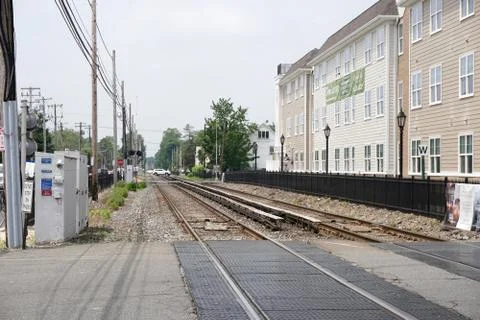 View down LIRR train tracks Stock Photos