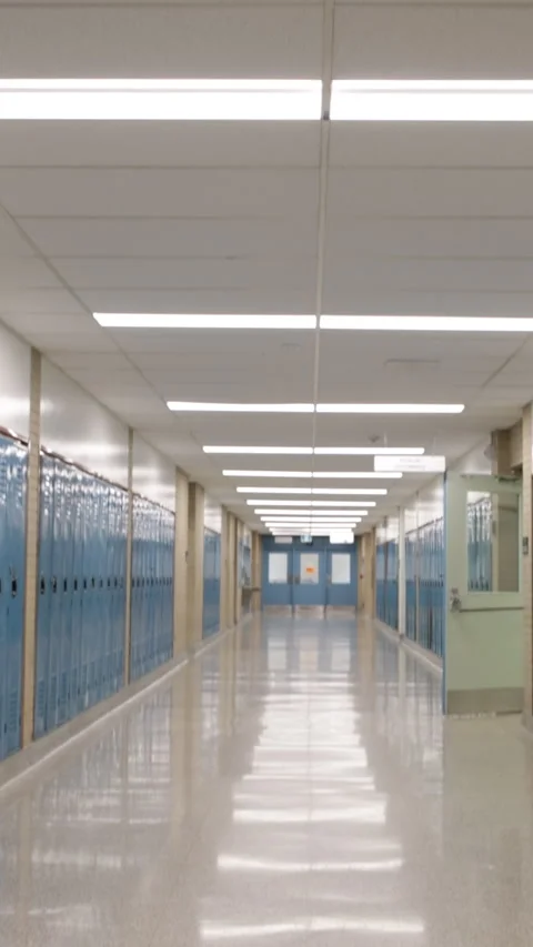 View down to modern high school hallway education Stock Footage 344068542
