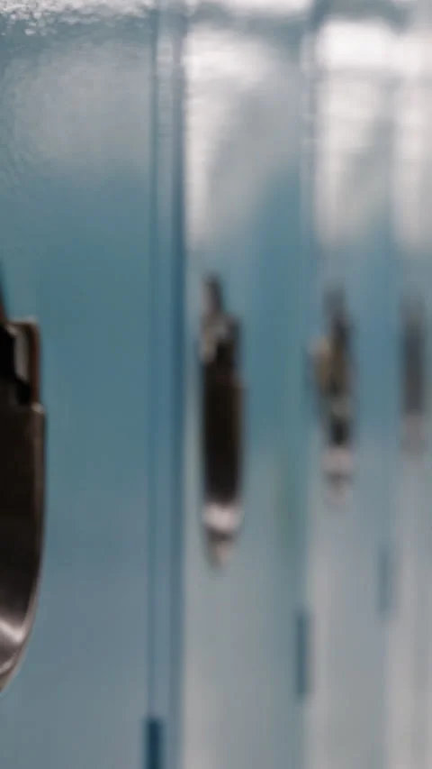 View down to modern high school hallway education Stock Footage 344068644