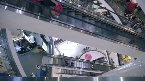 View down multi story shopping mall Stock Footage 81529981
