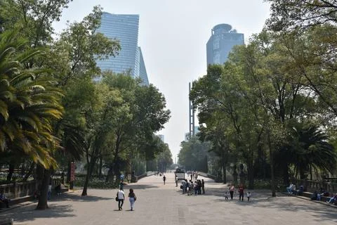 View Down Paseo de la Reforma Avenue from Chapultepec Park in Mexico City Stock Photos