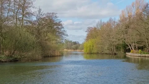 View down the River Bure, Norfolk Broads. Static camera shot Stock Footage 332218489