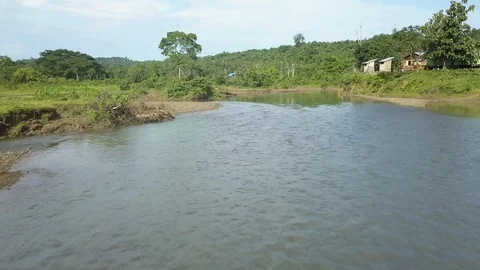 View down a river in rural Myanmar Video stock 95671044