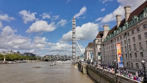 View down the River Thames and South Bank towards the London Eye Stock-Footage 283292096