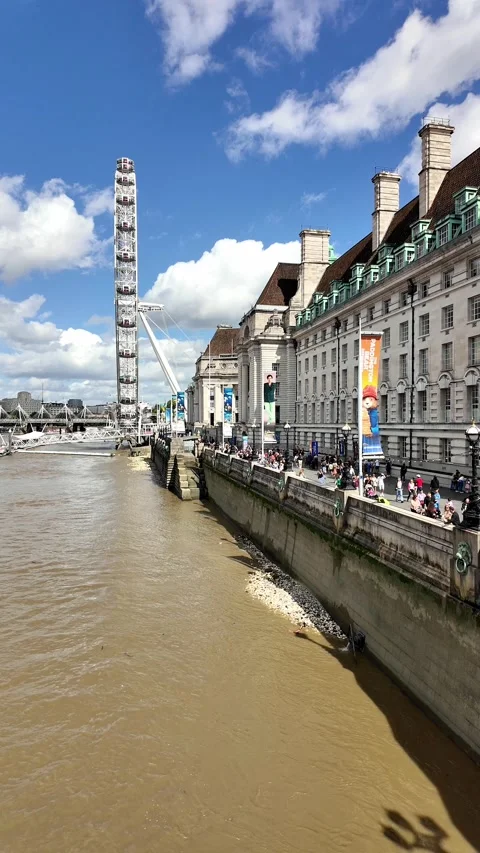 View down the River Thames and the South Bank towards the London Eye Stock-Footage 283297834