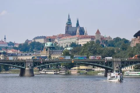 A view down the RIver Vltava of Prague Stock Photos