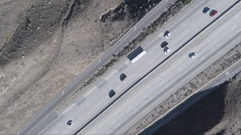 View down on a Southern California freeway overpass Stock Footage 92109184