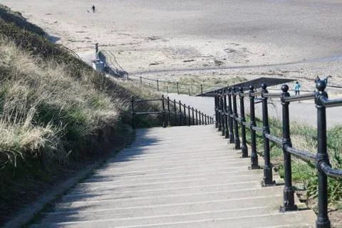 View down steps to beach Stock-Fotos