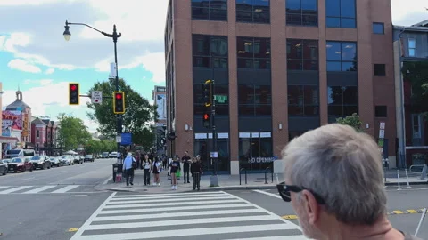 View down street lined with historic homes Stock Footage 324598223