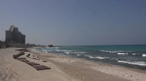 View down Tel Aviv beach Stock Footage 68350450
