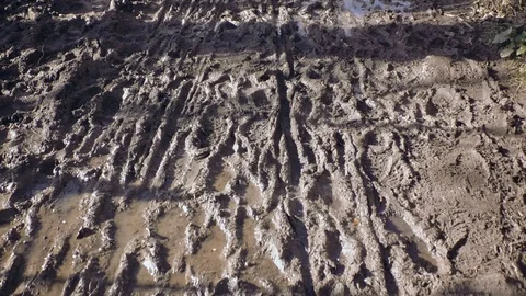 View down on wet ground with mud and puddles. Stock Footage 86964984