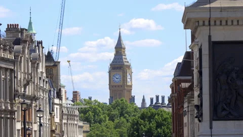 View down Whitehall street towards Big Ben and the Houses of Parliament Stock Footage 320899383