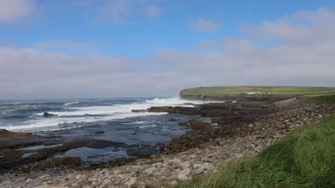 View on Downpatrick Head cliff in Ireland Stock Footage 249872525