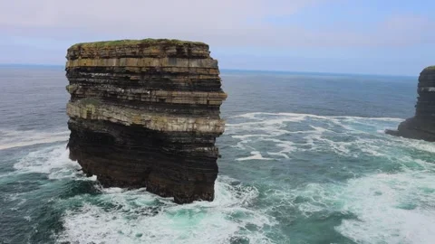 View on Downpatrick Head cliff in Ireland Stock Footage 249872929