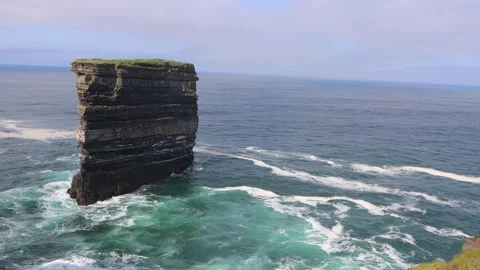 View on Downpatrick Head cliff in Ireland Stock Footage 249872944
