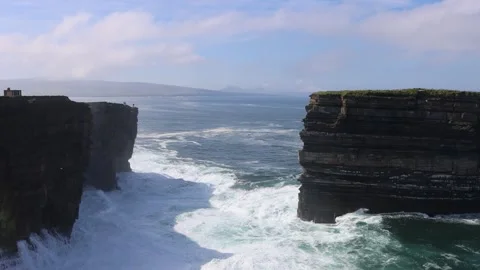 View on Downpatrick Head cliff in Ireland Stock Footage 249873500