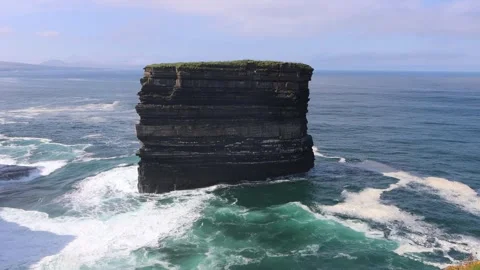 View on Downpatrick Head cliff in Ireland Stock Footage 249873715