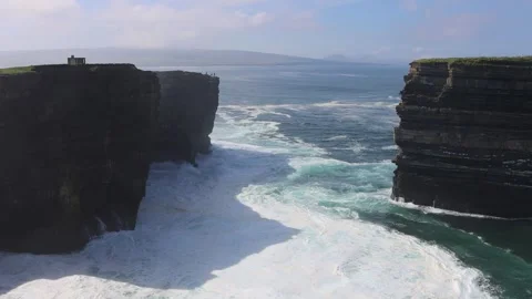 View on Downpatrick Head cliff in Ireland Stock Footage 249873788