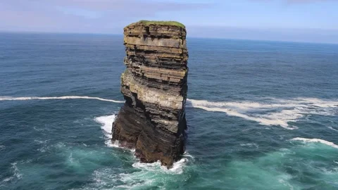 View on Downpatrick Head cliff in Ireland Stock Footage 249873961