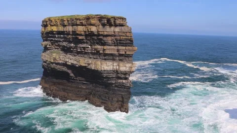 View on Downpatrick Head cliff in Ireland Stock Footage 249873965