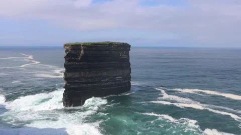 View on Downpatrick Head cliff in Ireland Stock Footage 249873966