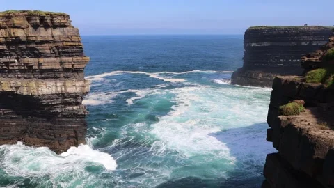 View on Downpatrick Head cliff in Ireland Stock Footage 249873993