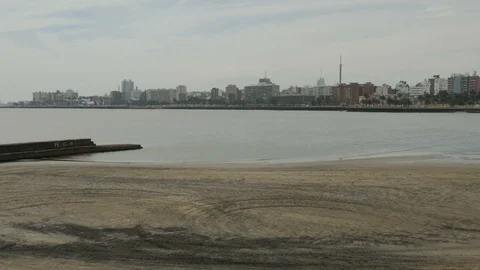 View of downtown and playa Ramirez in Montevideo, Uruguay. Stock Footage 87720485