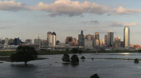 View of Downtown Dallas with Flooded Trinity River Video stock 51095906