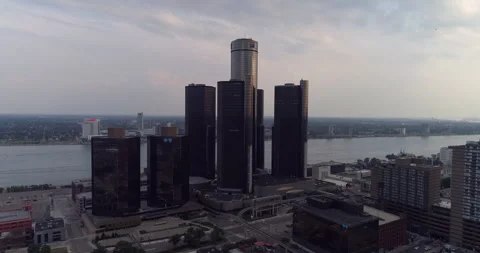 View of Downtown Detroit with Canada in background. Stock Footage 278024361