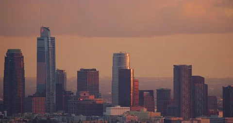 View of Downtown LA skyline from Griffith Park in Los Angeles, California Stock Footage 115079234