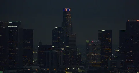 View of Downtown LA skyline from Griffith Park in Los Angeles, California Stock Footage 115079728