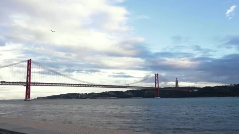 View of downtown Lisbon, on the riverfront Stock Footage 302194887