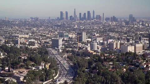 View of downtown los angeles and the 101 from muholland drive Stock Footage 84166353