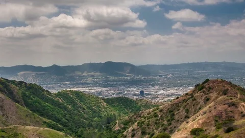 View to downtown Los Angeles and San Fernando Valley from Verdugo Mountains Stock Footage