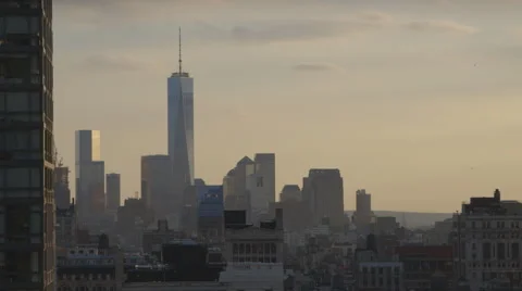 A view of downtown Manhattan and One World Trade Center in the Evening Stock Footage 43798053