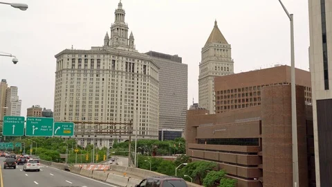 View on downtown Manhatten Stock Footage 91663543